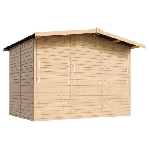TIMBELA M150B Holz Gartenhaus, Marktbude Holz, Qualitäts Schiffslatten Kiefern Fichte Verkaufsstand Holzhaus mit Theke, FÜNF Fenster, 200x300/6 m2, große multifunktionale Garten-Bar Verkaufshütte