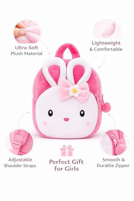 Image of Cartoon Plush Kids School Bag 2-6 Years | Soft Toy Backpack for Boys & Girls | Toddler Nursery Preschool Bag | Lightweight Adjustable Straps