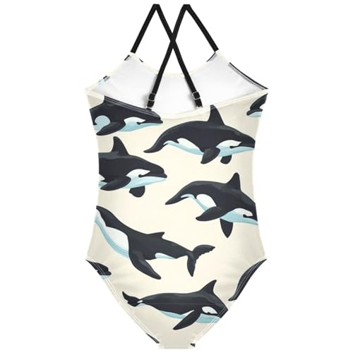 Pigsaly Girls One Piece Swimsuits Killer Whale Animal Kids Cross Back Swimwear Toddler Beach Sport Bathing Suit 3T2