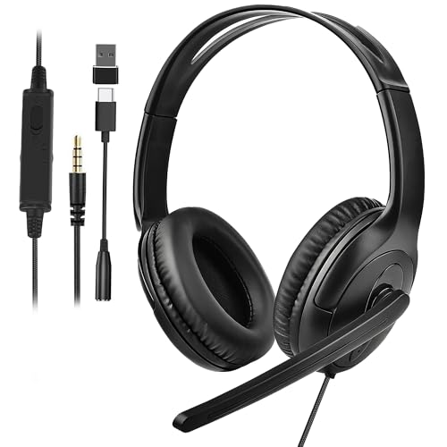 Image of Wired Gaming Headset with Mic for Xbox /PS5 /PS4 /Switch /PC /Laptop /Tablet /Phone, Over-Ear Headphones with USB-A /C & 3.5mm Jacks /330 Rotating Microphone /In-line Control for Home Office Business Work