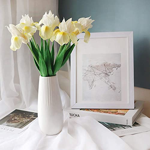 Iris Flower Artificial Flower Wedding Bouquet with Long Stem 5 Branches Without Vase for Decoration Home Kitchen Party (White)