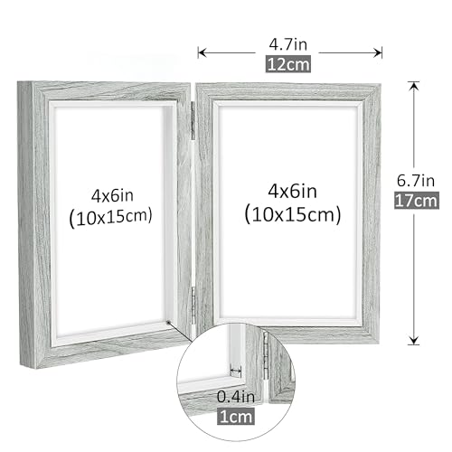Afuly 4x6 Picture Frames Double Grey Wood Picture Frames Hinged Photo Frames Folding Vertical 2 Openings Frames Tabletop Home Decor, Gifts for Mothers Day Birthday Weddings Family Friends - Image 5