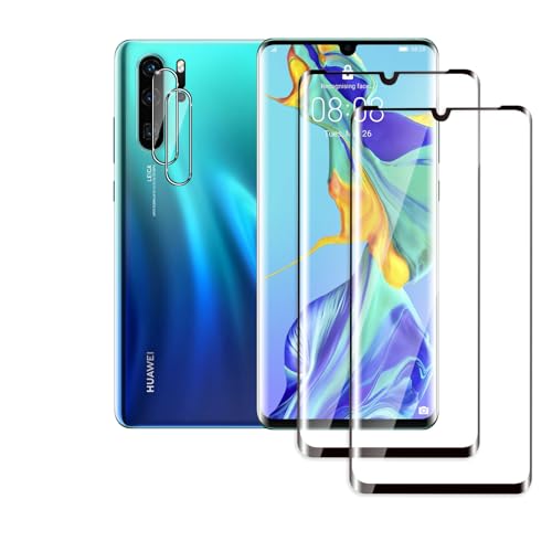 QZJinch 2+2 Piezas,Protector Pantalla para HUAWEI P30 pro,3D Cobertura Completa,Ultra Transparente,Antiarañazos, Antihuellas,Sin Burbujas, Dureza 9H