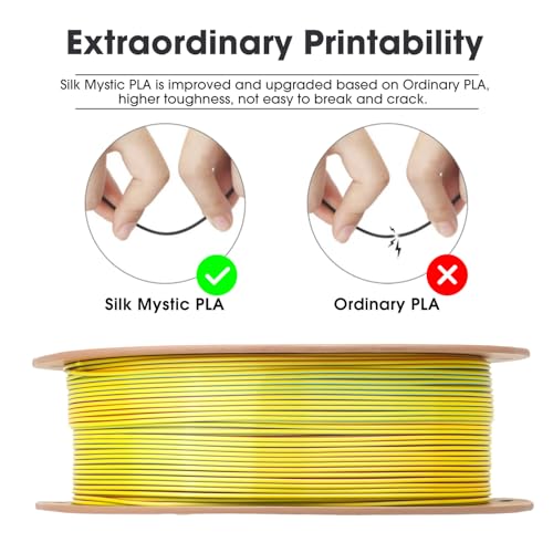Image of eSUN Silk Mystic PLA Filament 1.75mm, Shiny Silk Three Color Co Extrusion 3D Printer Filament, 1KG (2.2 LBS) Spool 3D Printing Color Change Filament for 3D Printers,Red Yellow Blue