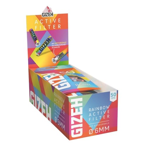 GIZEH RAINBOW Active Filter - Filtre à charbon actif de 6 mm de diamètre - Filtre à charbon actif fin avec charbon actif en coque de coco - Filtre de 27 mm...