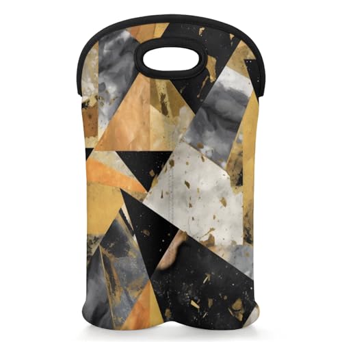 GzLeyigou 2 Bottles Geometric Wine Bag Sleeve Totes Marble Texture Neoprene Protective Wine Carrier Bag for Wine,Water, Champagne, Beer, Baby Bottles,Gift 14.5 x 10 Inches