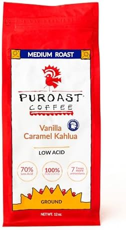 Puroast Low Acid Flavored Ground Coffee, Vanilla Caramel Kahlua, 12 oz
