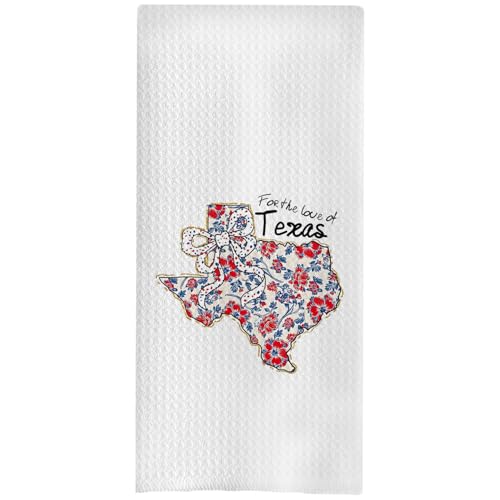 Image of Coquette Patriotic Kitchen Towels, 4th of July Hand Towels for Bathroom Decor, American Independence Day Texas Floral Map Decorative Dish Tea Towels for Kitchen, 16x24 Inch