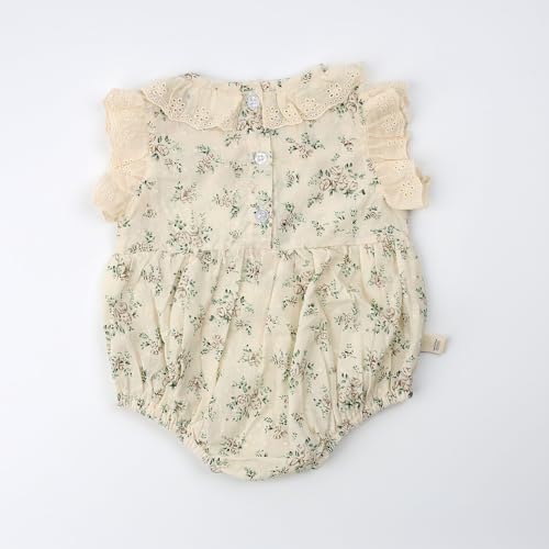 HOOLCHEAN Baby Girls Summer Thin Fabric Small Floral Lace Collar Romper with Bonnet3