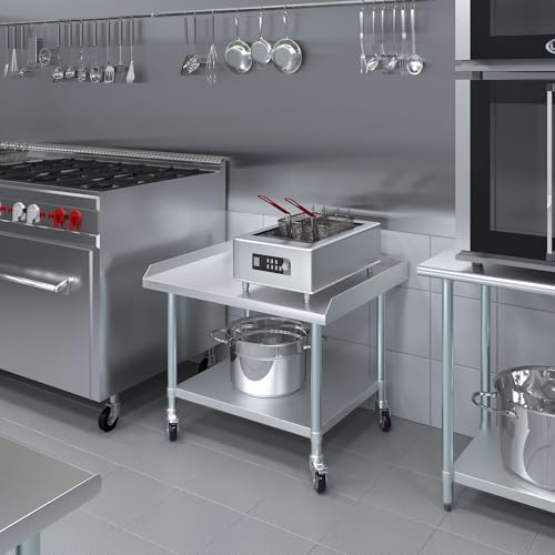 Image of AmGood Stainless Steel Equipment Stand with Undershelf + Casters, Heavy Duty, Commercial Grade, NSF (30 inch Width x 36 inch Length + Casters)