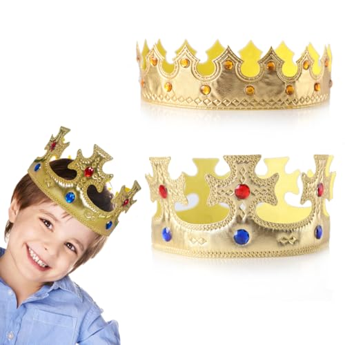 COYUN 2pcs coronas de rey real y reina, corona con joyas, sombrero de corona de cumpleaños, coronas de fiesta de cumpleaños, corona de príncipe, corona de princesa, accesorio de disfraz de Halloween