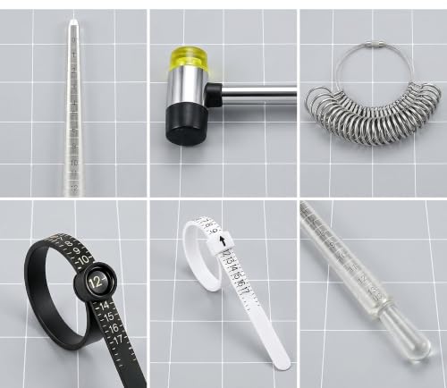 Image of Bflaae 5 PCS Ring Sizer Measuring Tool Kit with Ring Mandrel and Ring Mallet, 27 PCS Stainless Steel Ring Gauges, 2 PCS Reusable Finger Size Tape with Magnified Glass 1-17 USA Rings Size
