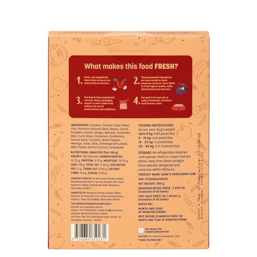 Sara's Wholesome by HUFT Chicken Biryani Wet Dog Food – 300 gm | Human-Grade Ingredients | High-Protein, Natural & Preservative-Free | Suitable for Puppies & Adult Dogs