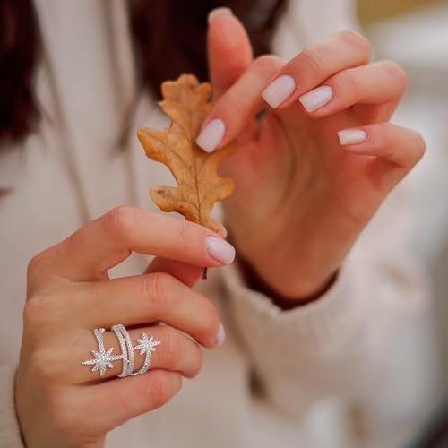 EVER FAITH Fashion North Star Statement Ring Dainty Cubic Zirconia Promise Engagement Snowflakes Rings for Women Delicate Finger Jewelry for Holiday Party4