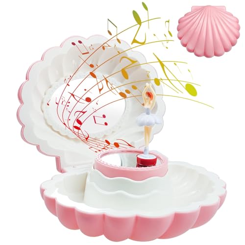 JJYHEHOT Ballerina Music Box, Pink Shell Music Box with Mirror,