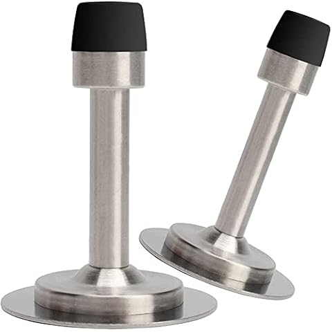2 Pack Stainless Steel Door Stops, Self-Adhesive Door Stopper with Rubber Buffer, Screw Fixing or Stick on Wall or Skirtings——for Home Bathroom Bedroom Door（Silver） Cover