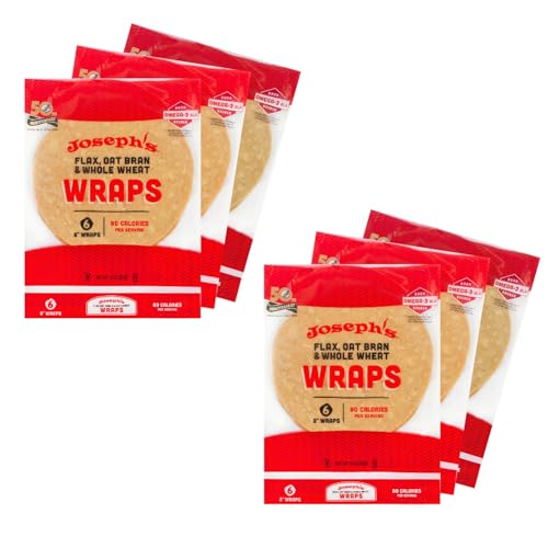 Joseph's Low Carb Wrap Value 6-Pack, Flax, Oat Bran and Whole Wheat, 8g Carbs Per Serving, Fresh Baked (6 Per Pack, 36 Wraps Total)