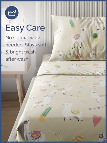 Image of Kids Queen Size Llamas Bed Sheets - 4 Piece Kids Llamas Sheet Set | Llamas Themed Bedding, Ultra-Soft, Cute & Cozy, Breathable & Machine Washable, Kids Bed Set for Boys, Girls, Teens & Toddlers