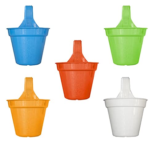 TrustBasket Hector Hook Railing Pot (Set of 5) | Hanging Pots for Plant Balcony (Single Hook Pot)|Vertical Hook Planters for Home Décor Suitable for Balcony Railing Planter, Wall planters