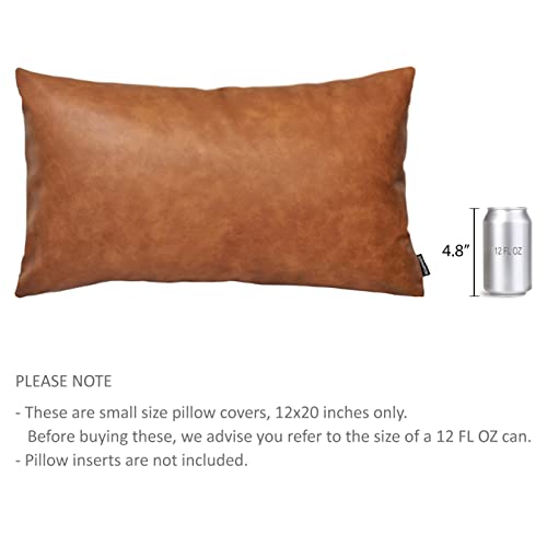 Image of Faux Leather Lumbar Pillow Covers for Couch, 12x20 inch Set of 2 Thick Modern Solid Decorative Bed Sofa Bedroom Rectangular Long Throw Pillow Cushion Cases