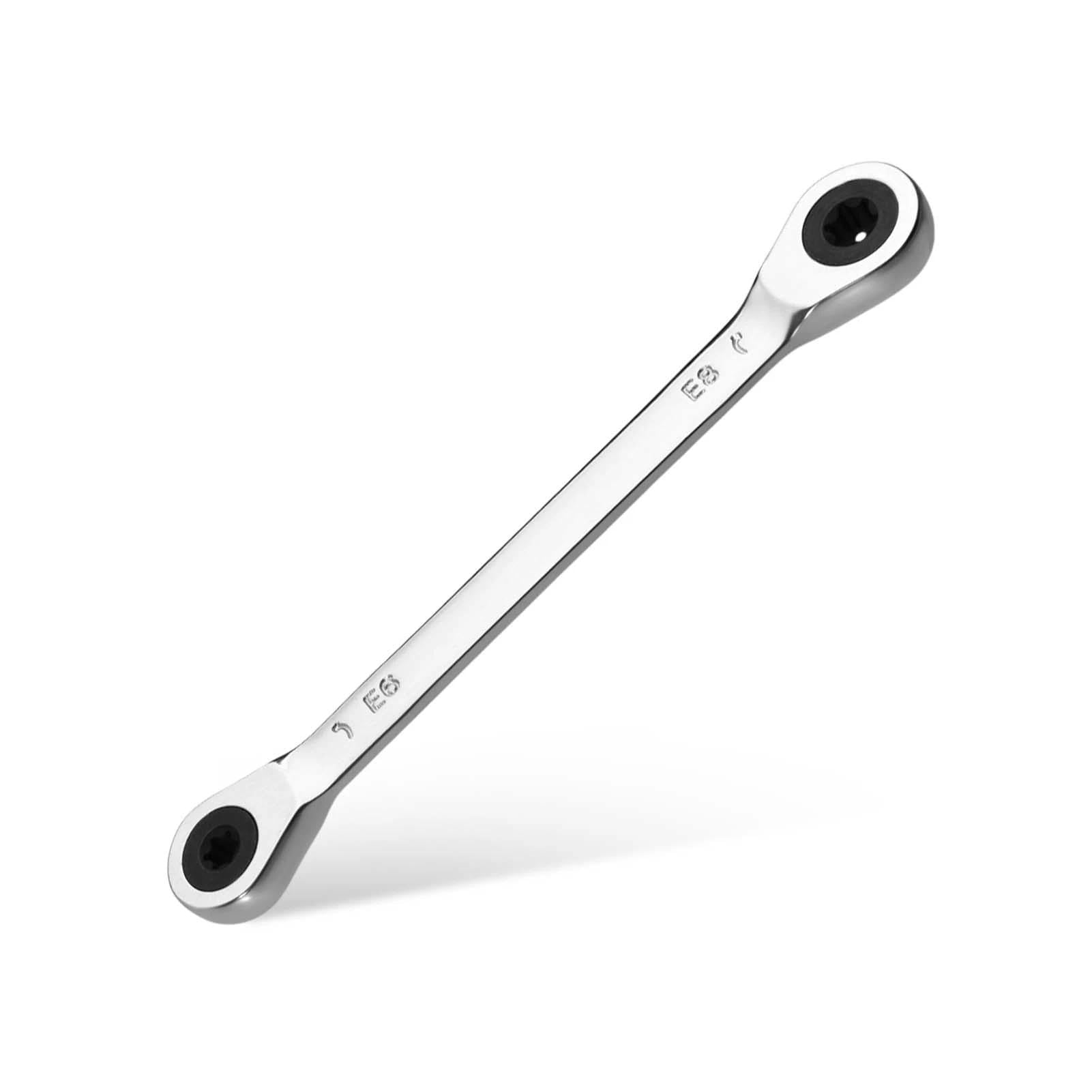LEONTOOL E-Torx Double Box Ratcheting Wrench E6 E8 72-Tooth Dual Head E-Star Wrench Box End Wrenches with 5-Degree Swing for Tight Spaces, Automotive and Mechanical Repair Tool, CR-V Steel