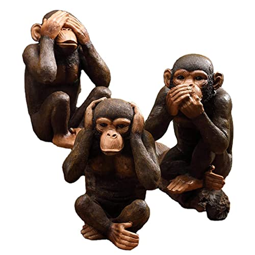 PALHERU 3 Singes De La Sagesse Statue, Créative Sourds,Aveugles, Muets Statue Singes, pour Chambre À Coucher Bureau Maison Ornement Amoureux des Animaux, Cadeau,A Cover