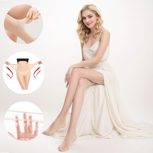 Image of Women's 15D Ultra-thin Stockings High-waisted Tight Pantyhose High Elasticity Stockings Beautiful Skin Stocking 2 Pairs Skin Color