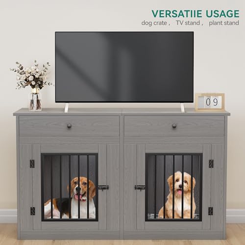 YITAHOME 60" Dog Crate Furniture with Removable Divider & Storage Drawers by YITAHOME - Used condition - Image 5