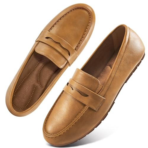 Image of Ecetana Women's Loafers Comfortable Slip-On Business Casual Work Flats | Cushioned & Lightweight Non Slip Penny Loafers for Office Driving Daily Commutes Dressy - Long Hours of Standing Walking