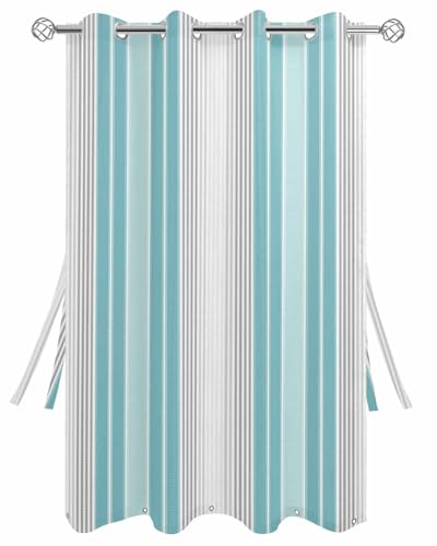 Outdoor Curtains for Patio, Rustic Farmhouse Gray Teal Gradient Stripes Sun Blocking Windproof Thermal Insulated Light Filtering Grommet Curtains for Porch Gazebo Pergola 54