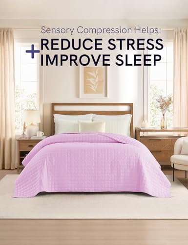 Image of YnM Exclusive Weighted Blanket, Soothing Organic Long Stapled Cotton, Smallest Compartments, Bed Blanket for One Person of 140lbs, Ideal for Twin /Full Bed (48x72 Inches, 15 Pounds, Lavender)