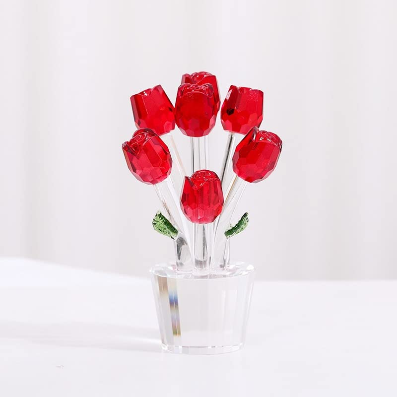Seven Rose Crystal Decorative Ornaments Table Crystal Handicraft Ornaments Counter Decoration Gifts Good (Color : Red)