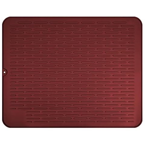 Viwehots Dish Drying Mat-Silicone Draining Mat, 22.83 x 18.11 Inches Non Slip Counter Top Mat, Easy to Drain and Clean Large Sink Mat, Heat Resistant Hot Pad Color Burgundy Cover