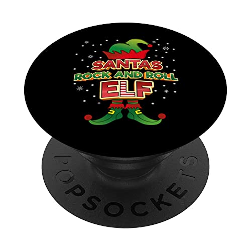 Rock And Roll Elf Christmas Matching Costumes X-Mas PopSockets Swappable PopGrip, Black