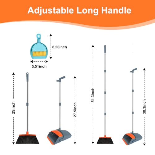 Image of Broom with Dustpan Set & Mini Hand Brush Set, 51 inch Long Handle Upright Cleaning Combo with Self-Cleaning Teeth for Home Kitchen Pet Hair
