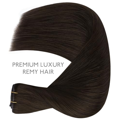 Image of WENNALIFE Invisible Edge Seamless Clip in Hair Extensions Real Human Hair | 24'' 160g 7pcs Light Dark Brown. Ultra-Thin PU Weft, Easy Clip On Extensions, Comfortable