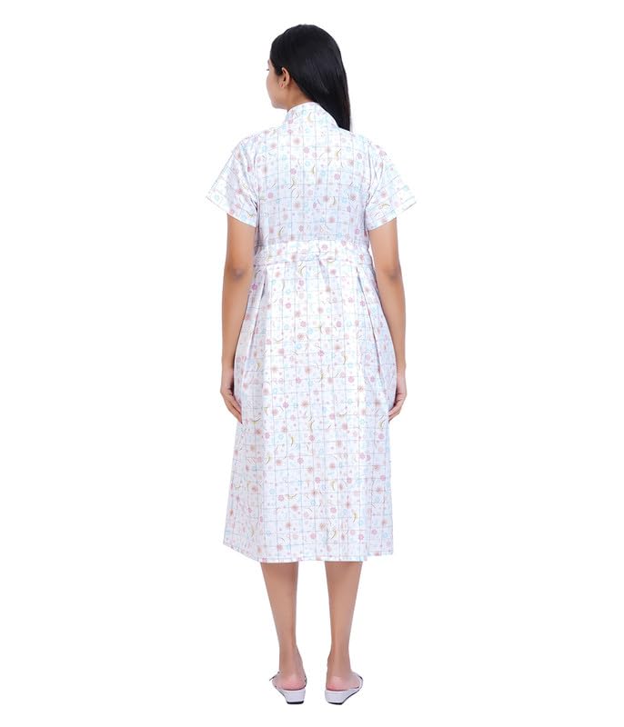 Image of MENMAII Women's [L-4XL] Full Open /Front Buttoned [a Kind of Adaptive Clothing] Multipurpose Nighty for Maternity /Pregnancy /Elderly /Patient /Feeding /Hospital Purpose Nighty Calf Length