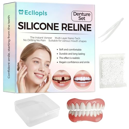 Temporary Dentures for Women and Men - Moldable Silicone False Teeth, Upper & Lower Veneers Set for At-Home Smile Fix