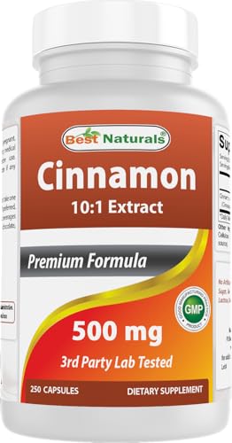Best Naturals Cinnamon 500 mg 250 Capsules (250 Count (Pack of 1)) Best Naturals Cinnamon 500 mg 250 Capsules (250 Count (Pack of 1))