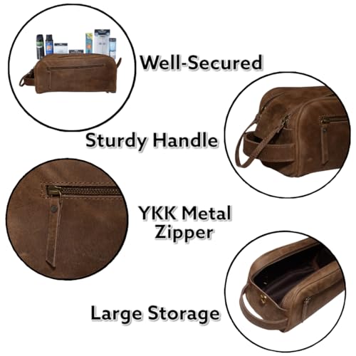 Premium Buffalo Leather Unisex Toiletry Bag/Leather Travel Dopp Kit3