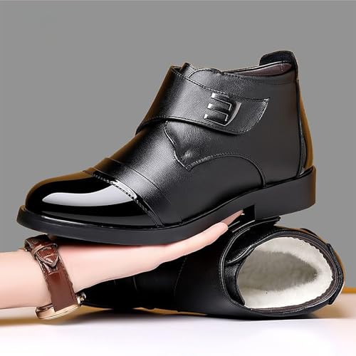 Men's Genuine Leather High-Top Winter Cotton Booties, Business Casual Thickened Insulated Dress Shoes, Round Toe & Slip-Resistant Sole Shoes4