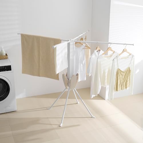 RFOUO Clothes Drying Rack Tripod Aluminum-4rods16 Clips,Portable Foldable Drying Rack,Space-Saving,Drying Rack Clothing for Laundry Bedroom Household RV Camping