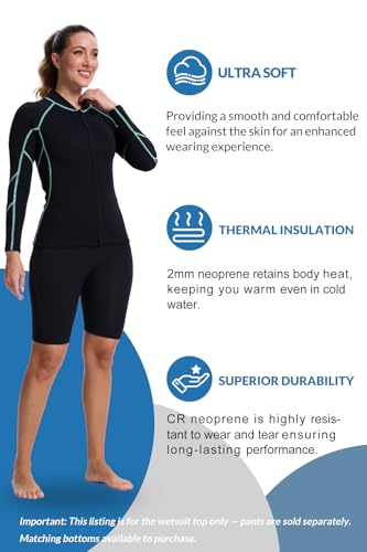 Lemorecn Mujer Camiseta de Traje de Neopreno, Chaqueta de traje de neopreno superelástica de manga larga de 2 mm miniatura 3