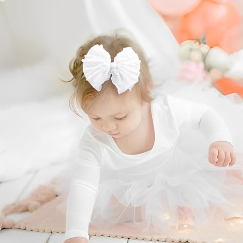 Baby Girl Headband with Bows, 3Pcs Nylon Hair Accessories for Infant, Toddler Girls, Black, White, Beige - HAIRBAND2