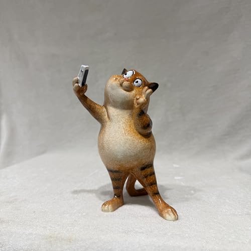 Image of AUGEN Polyresin Kitten Selfie Statue Showpiece for Home Decor Decoration and Gifting (1767F2, 15.5cm)