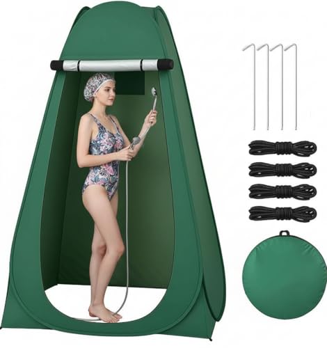 La Mejor Lista de Baño portatil del mes. 42 BIG SUN Tienda de Campaña para Ducha Portátil, Tienda de Campaña Pop-up de Impermeable con Protección UPF50, con Bolsa de Transporte (Verde Oscuro, 150 * 150 * 190 CM)