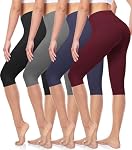 4 Pack Capris Leggings for Women -High Waisted Knee Length Leggings Buttery Soft Workout Yoga Biker Shorts for Casual Summer