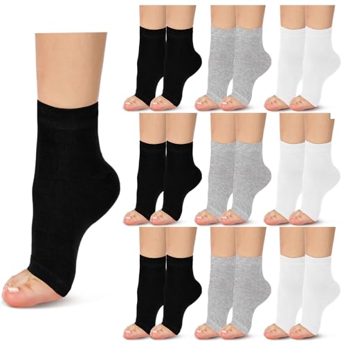 Cuffbow 9 Pairs Toeless Socks for Women Cotton Pedicure Flip Flop Open Toe Socks Women One Size (Black Gray and White)