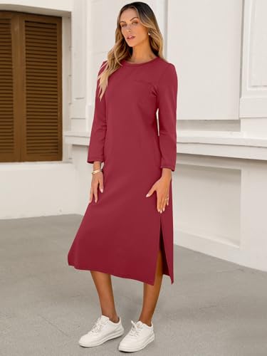 Image of ANRABESS Women Fall Long Sleeve Midi T Shirt Dresses with Pockets