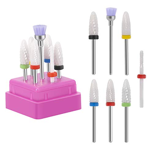 CGBE Nail Drill Bits Set 7Pcs- 3/32'' Ceramic Nail Drill Bits for Acrylic Gel Nails Professional Efile Nail Drill Bits Cuticle Remover Diamond Bits for Nails Manicure Pedicure File